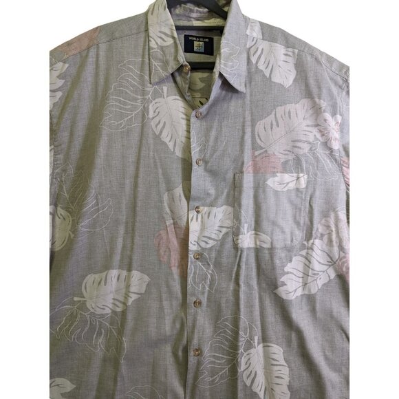 World Island Tropical Hawaiian Button Up Shirt Men size XL Gray Beachy Island - Picture 2 of 12
